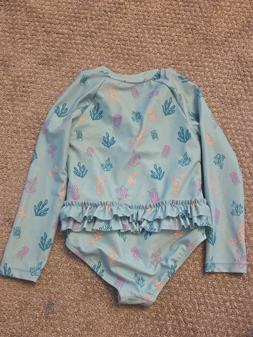 Carter's Sea Life Ruffle Long-Sleeve One-Piece Swimsuit - Light Blue